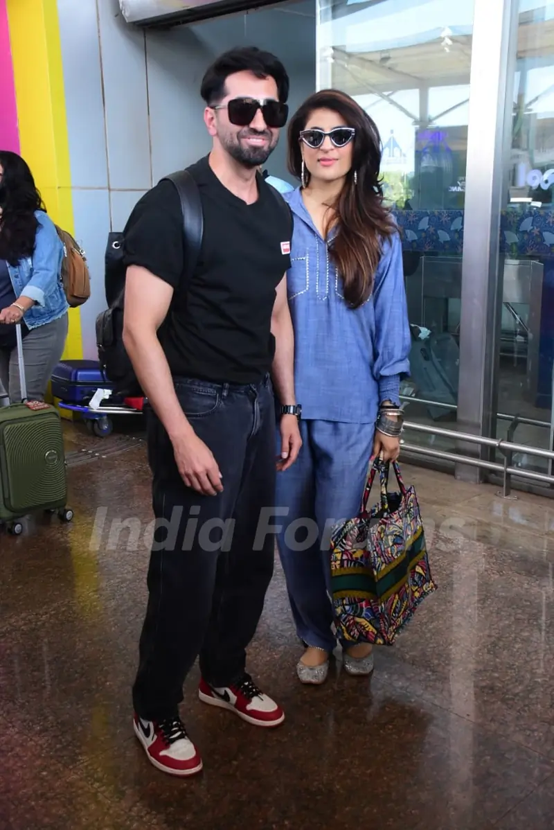 Ayushmann Khurrana and Tahira Kashyap Khurrana snapped at the Goa airport to attend Rakul Preet and Jackky Baghnani's wedding