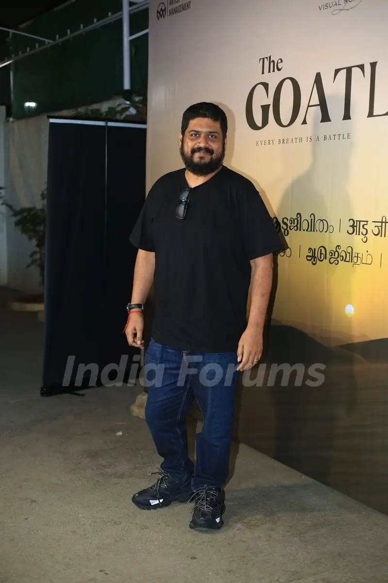 Om Raut snapped at the screening of The Goat Life