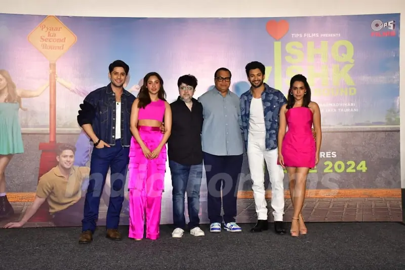 Ramesh Taurani, Rohit Saraf, Pashmina Roshan, Jibraan Khan and Naila Grrewal snapped at the trailer launch of Ishq Vishk Rebound