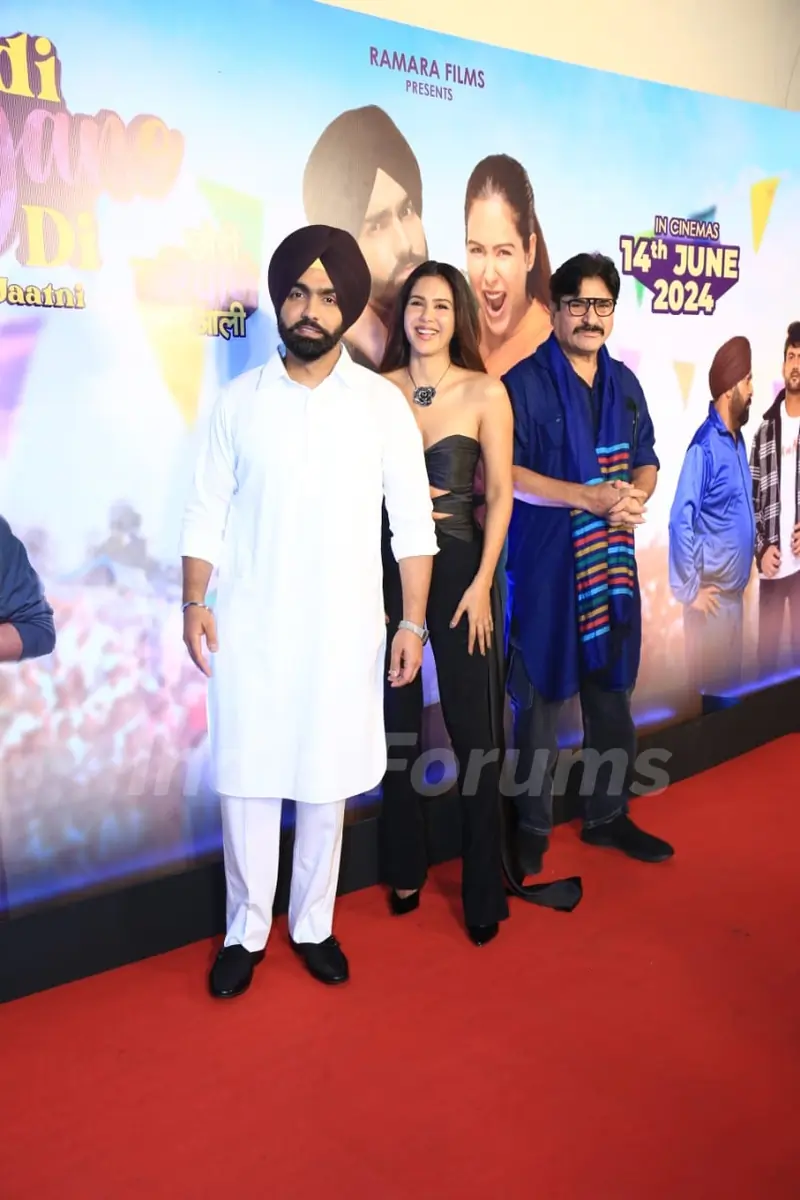 Yashpal Sharma, Ammy Virk and Sonam Bajwa snapped at the premiere of Kudi Haryane Val Di