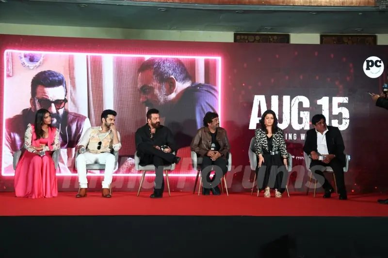 Sanjay Dutt, Charmy Kaur, Puri Jagannadh, Kavya Thapar and Ram Pothineni snapped at Their song launch of ‘Big Bull’ at Double ISMART in Mumbai.