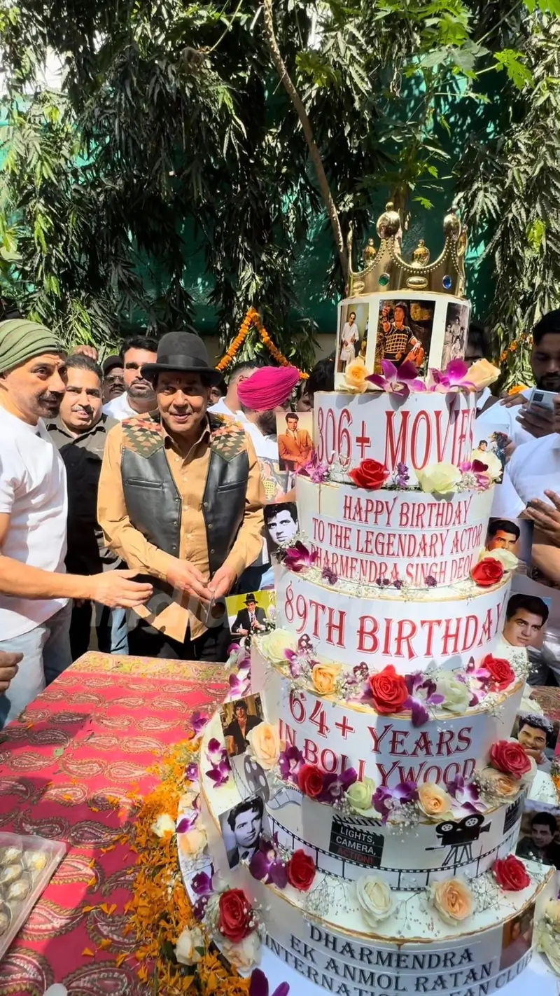 Dharmendra and Sunny Deol celebrate Dharmendra’s 89th birthday with fans & media