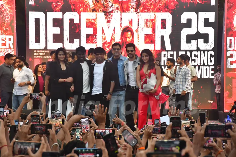 Varun Dhawan, Atlee Kumar and Wamiqa Gabbi grace the trailer launch of Baby John