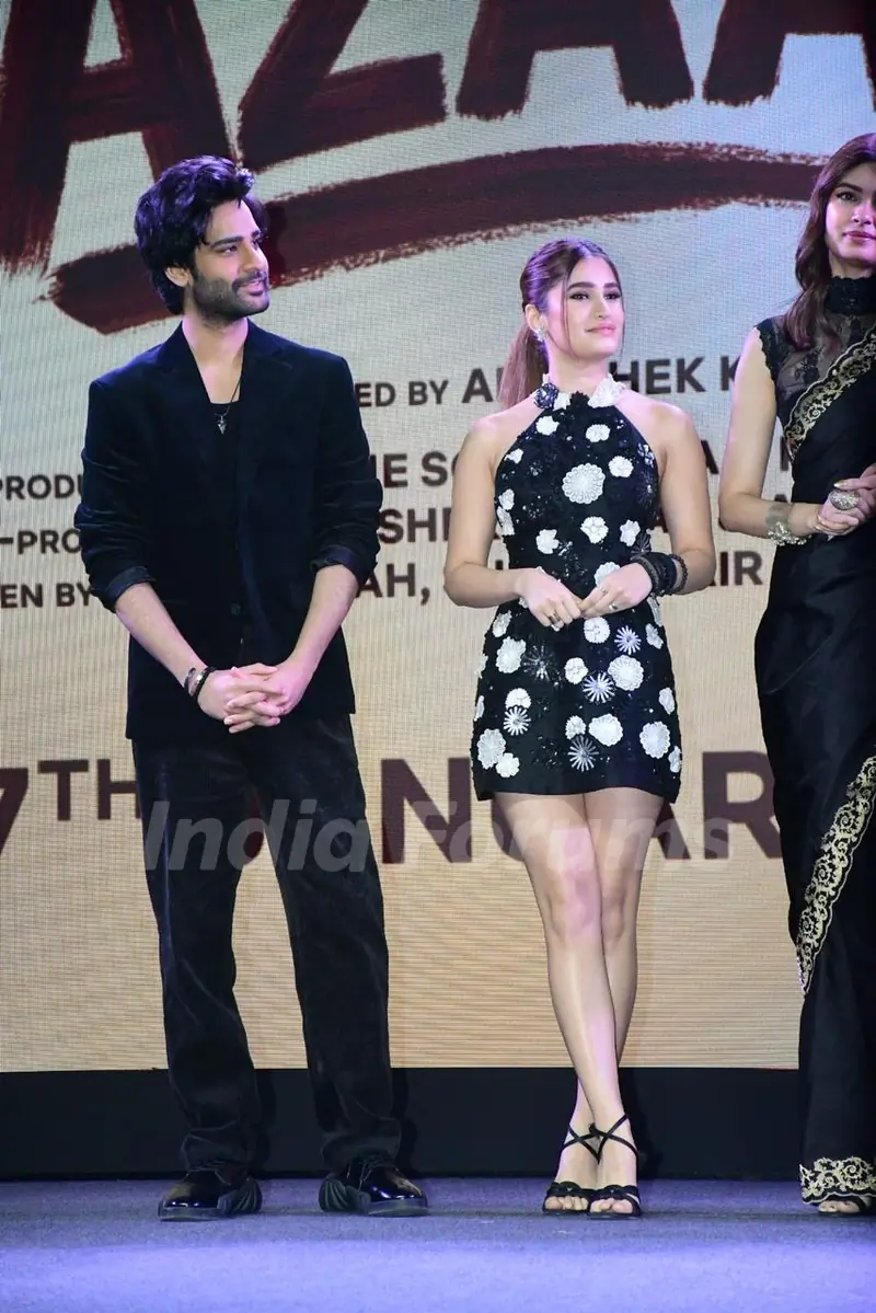 Rasha Thadani and Aman Devgan snapped at the trailer launch of 'Azaad'