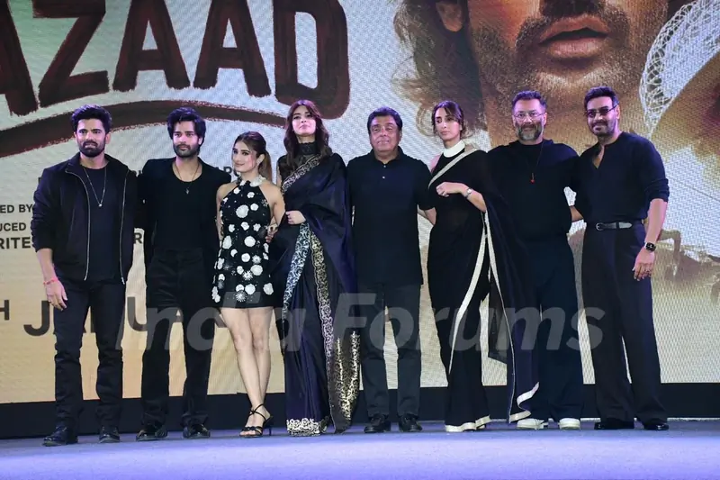 Ajay Devgn, Mohit Malik, Ronnie Screwvala, Abhishek Kapoor, Diana Penty, Rasha Thadani and Aman Devgan snapped at the trailer launch of 'Azaad'
