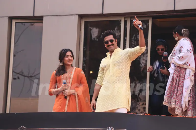 Vicky Kaushal and Rashmika Mandanna snapped promoting Chhaava at Chitra Cinemas, Dadar