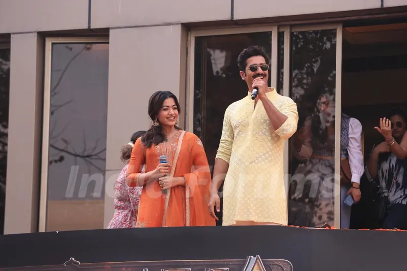 Vicky Kaushal and Rashmika Mandanna snapped promoting Chhaava at Chitra Cinemas, Dadar