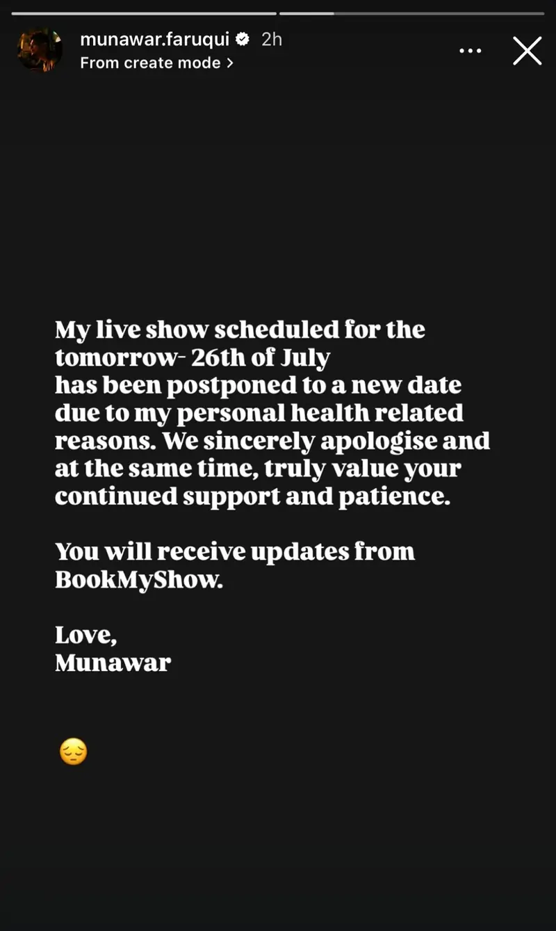 Munawar Faruqui's Instagram story