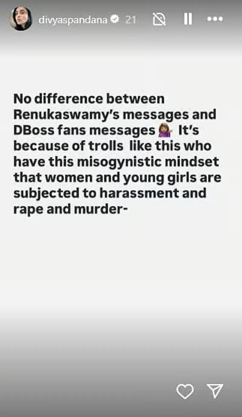 Actor Ramya targets online abuse, plans complaint against fans of Darshan over vile threats
