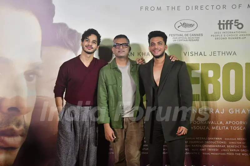 Ishaan Khatter, Vishal Jethwa and Neeraj Ghaywan snapped at the Homebound press conference