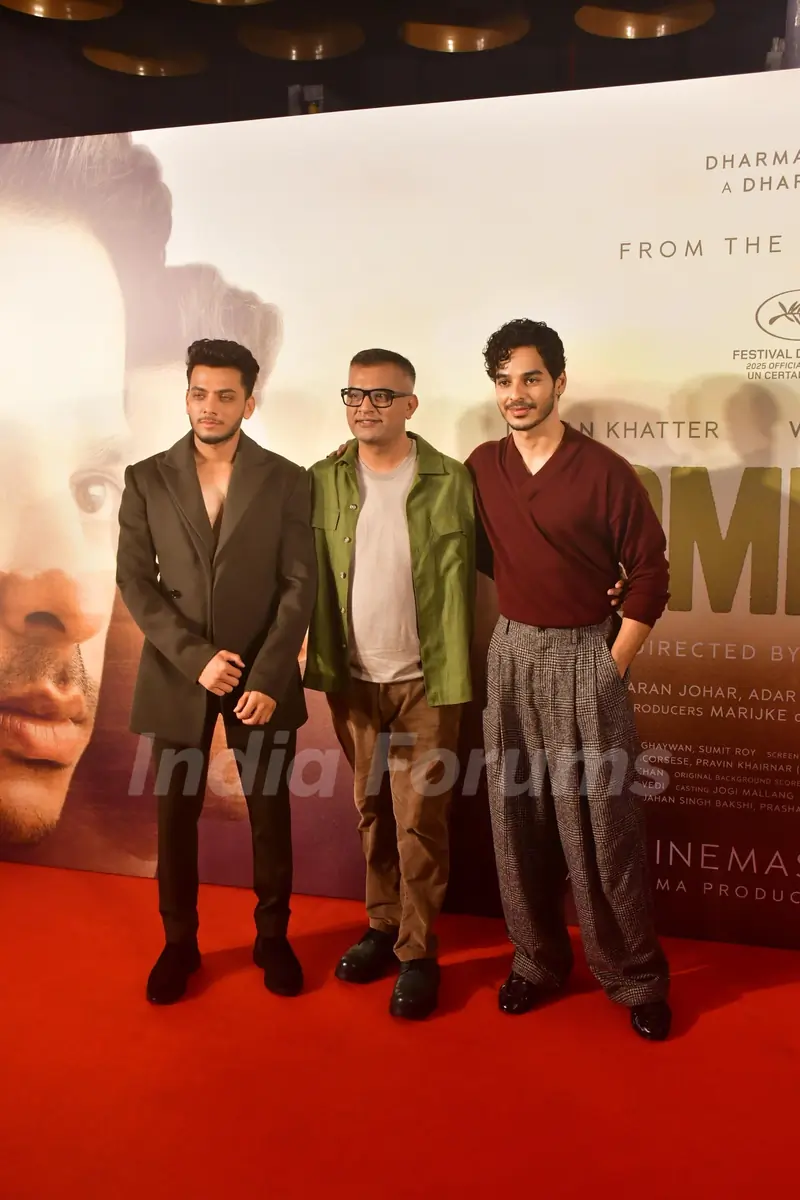 Ishaan Khatter, Vishal Jethwa and Neeraj Ghaywan snapped at the Homebound press conference