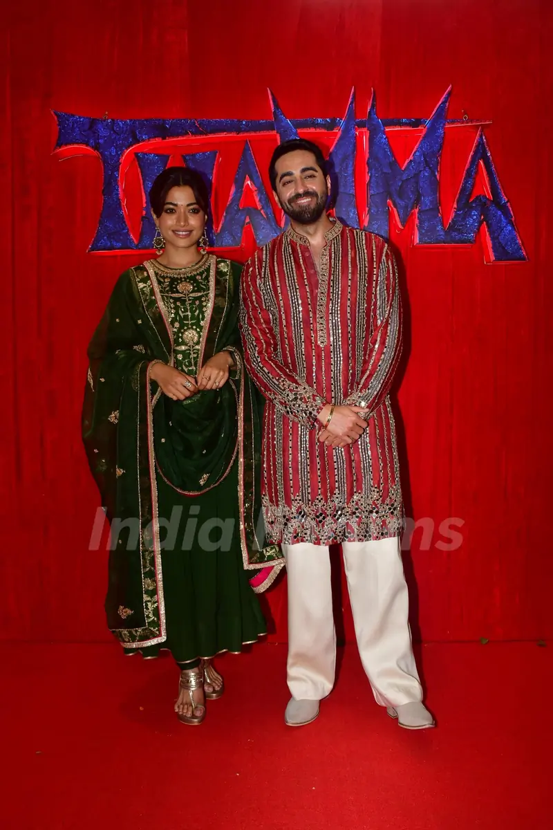 Ayushmann Khurrana and Rashmika Mandanna snapped promoting Thamma in Mumbai