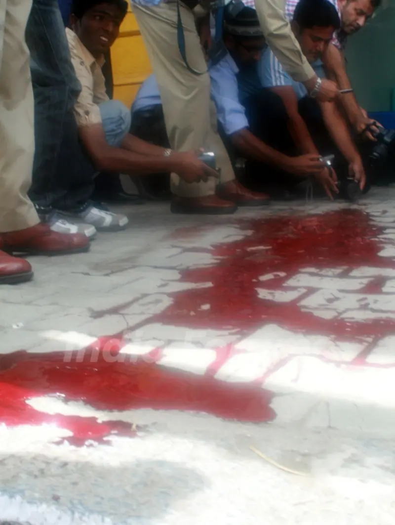 Blood stains at the shootout site in Srinagar