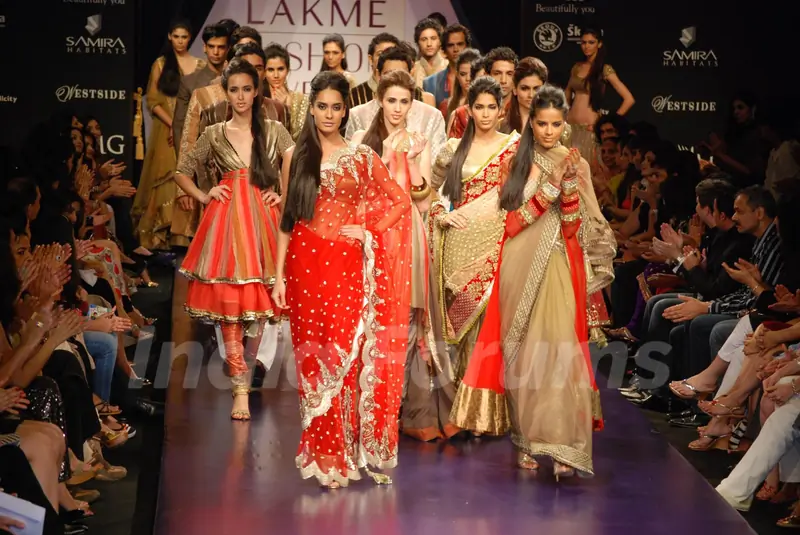 Models at the ramp of Manish Malhotra brought razzle dazzle at Lakme Fashion Week for spring/summer 2010