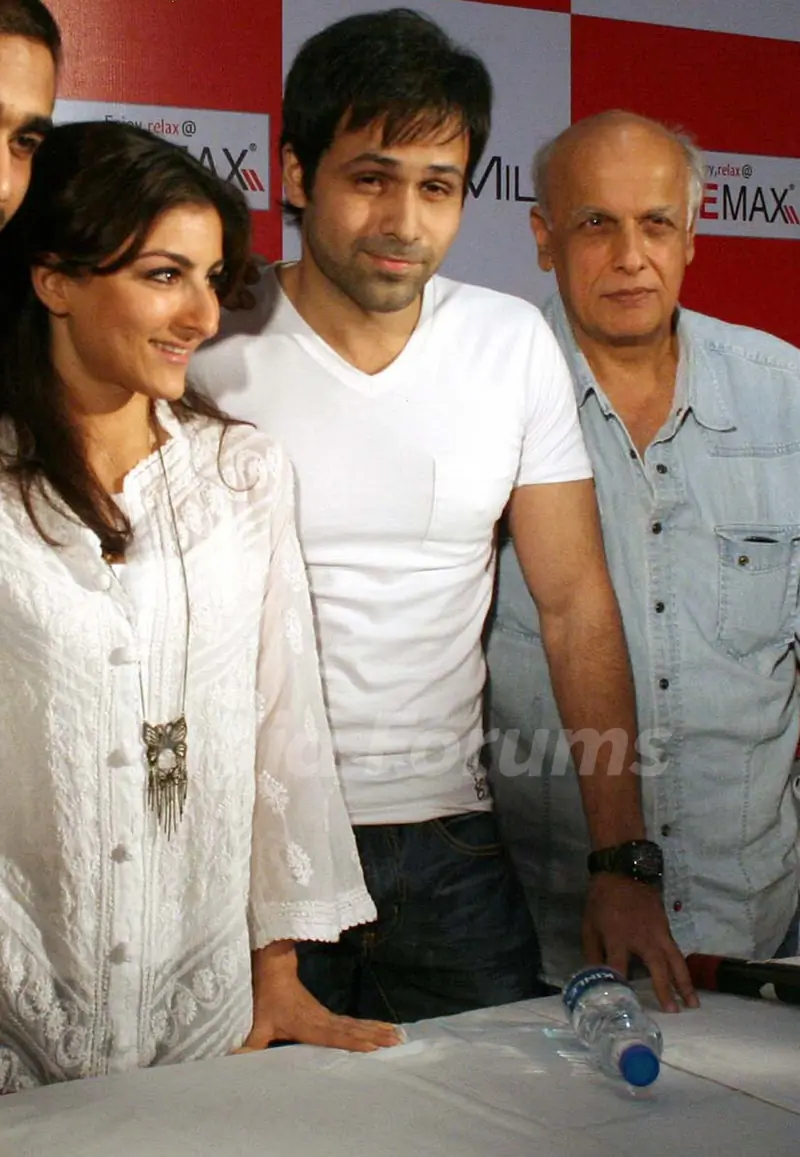 Soha Ali Khan, Imran Hasmi and Mahesh Bhatt in the press meet of their new film ''Tum Mile'' in a city multiplex in Kolkata on Friday