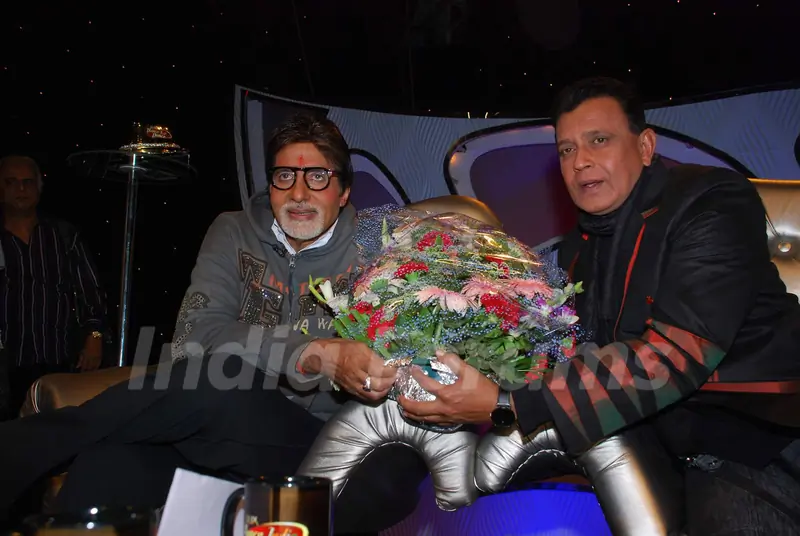 Bollywood Actor Amitabh Bachchan with Mithun Chakraborty on the sets of DID in Mumbai on Monday