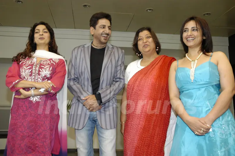 Bollywood actress Juhi Chawla, Gurdas Maan and Divya Dutta pose for the photographers during the press conference of film &quot;Sukhmani- Hope for Life&quot; in Mumbai on Thursday, 28 January 2010