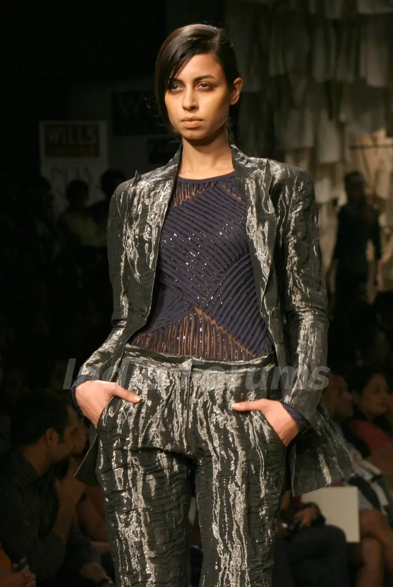 Model showcasing designer Rajesh Pratap Singh''s creation during the Grand Finale of Wills Lifestyle India Fashion Week-2010, in New Delhi
