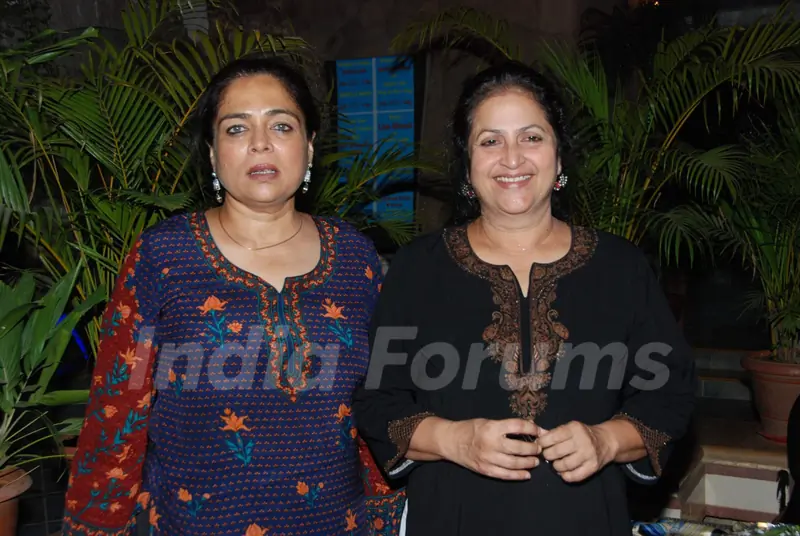 TV actress Reema Lagoo with a friend at the success bash of Marathi film ''Janma'' at Blue Waters