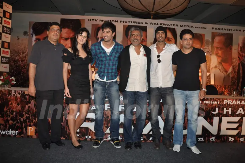 Katrina Kaif, Ranbir Kapoor, director Prakash Jha, Arjun Rampal and Manoj Bajpayee, at a press meet for film &quot;Rajneeti&quot; in JW Marriott, Mumbai