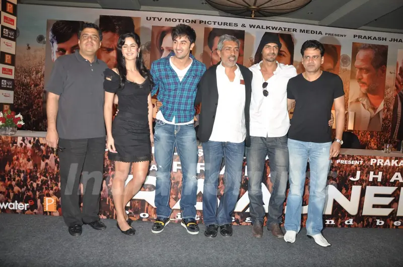 Katrina Kaif, Ranbir Kapoor, director Prakash Jha, Arjun Rampal and Manoj Bajpayee, at a press meet for film &quot;Rajneeti&quot; in JW Marriott, Mumbai