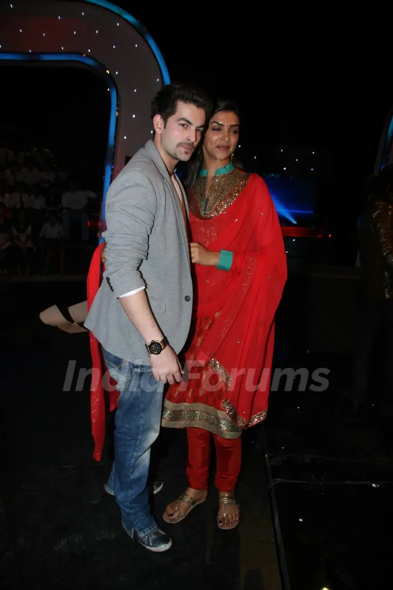 Deepika Padukone and Neil Nitin Mukesh on the sets of Chote Ustad at Mehboob Studio
