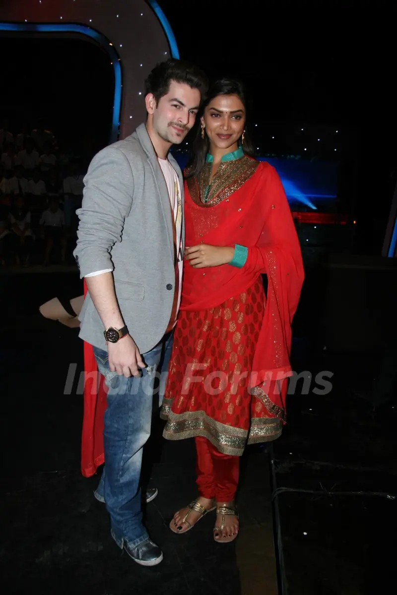 Deepika Padukone and Neil Nitin Mukesh on the sets of Chote Ustad at Mehboob Studio
