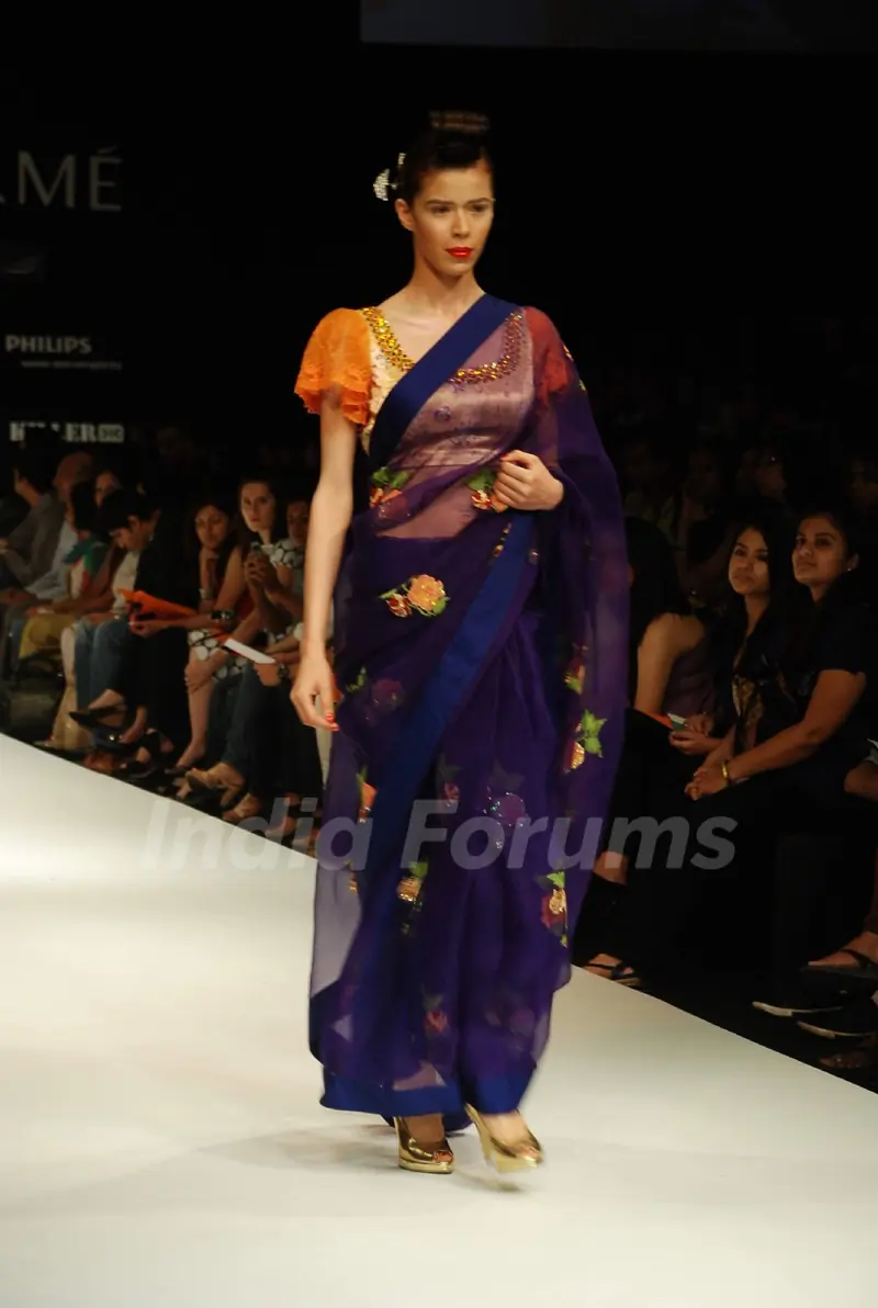 A model on the ramp for designer VJ Balhara at Lakme Fasion Week