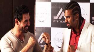 John Abraham and Boxing champion David Haye at the P.C announcing fitness Franchise