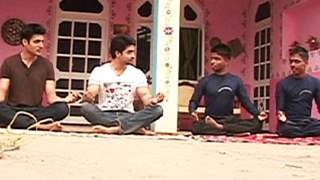 Adhvik Mahajan and Gaurav Chaudhary learning yoga on the set of Bani