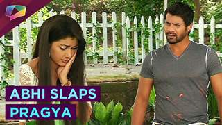 Abhi to slap Pragya on Kumkum Bhagya